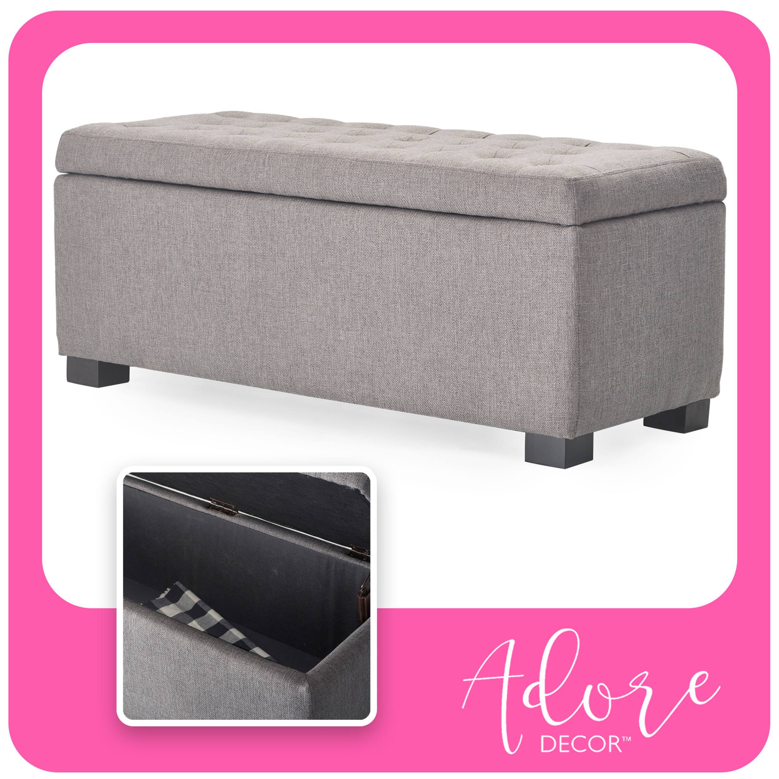 Left. Adore Decor - Arlo Upholstered Storage Bench - Gray.