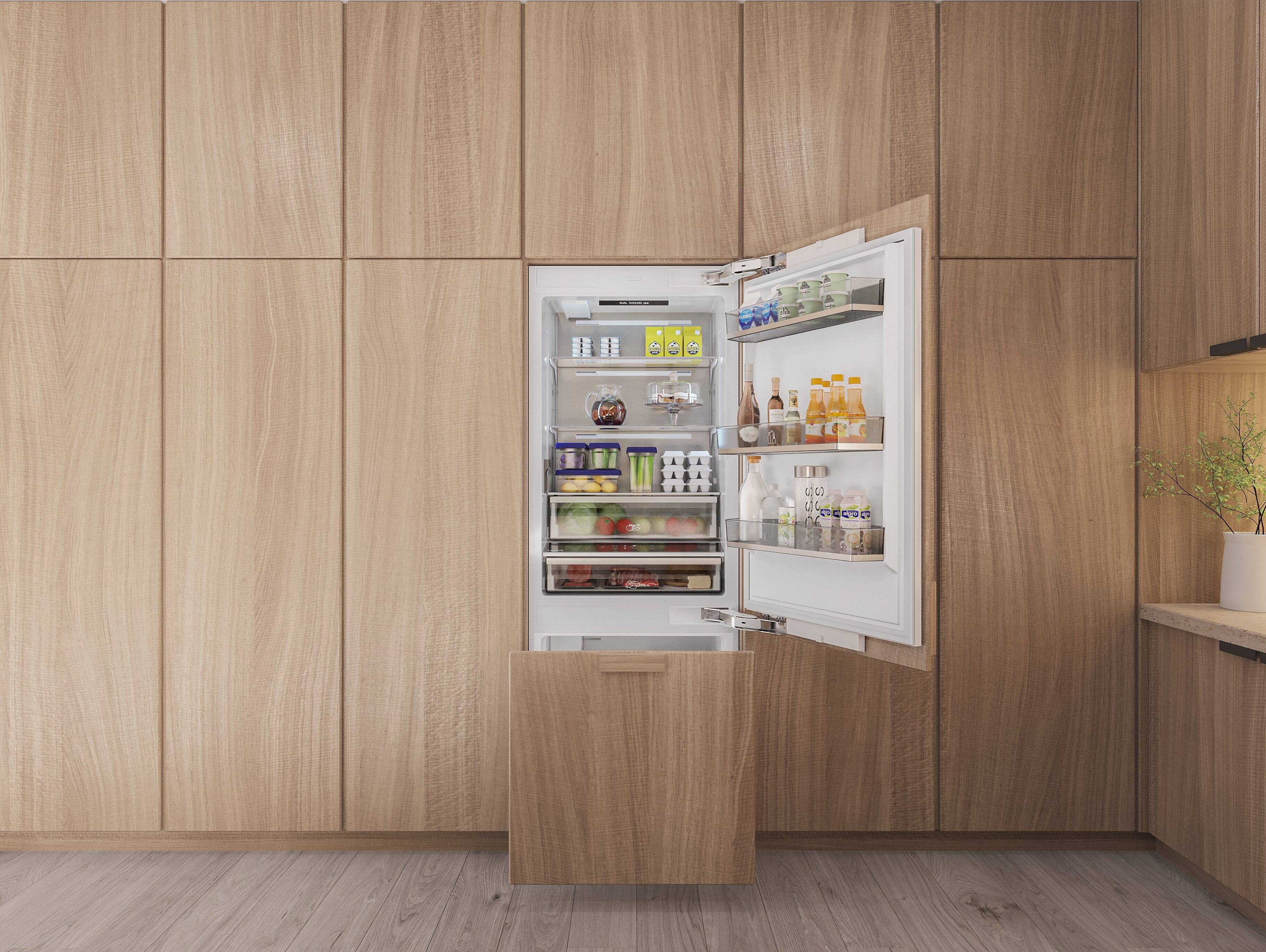 Left. Thor Kitchen - 16.1-Cu. Ft. Built-In Panel Ready Bottom Freezer Refrigerator - White.