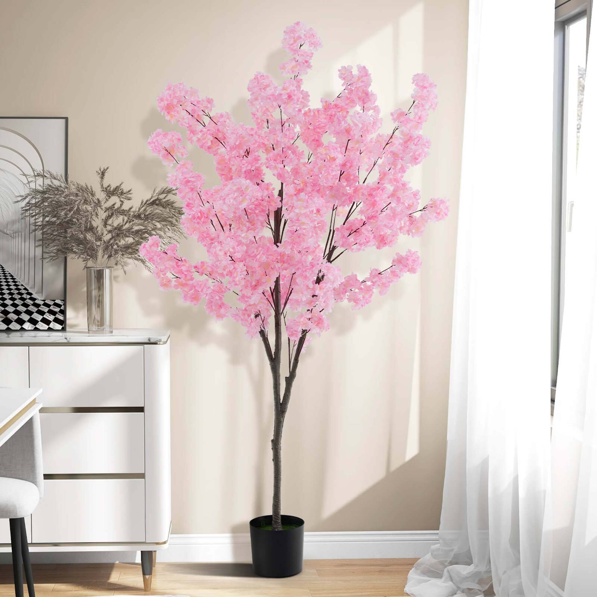 Alt View 1. Costway - Costway 6.5 FT 2 PCS Tall Artificial Cherry Blossom Tree with 900 Pink Flowers Cement-filled - Pink.