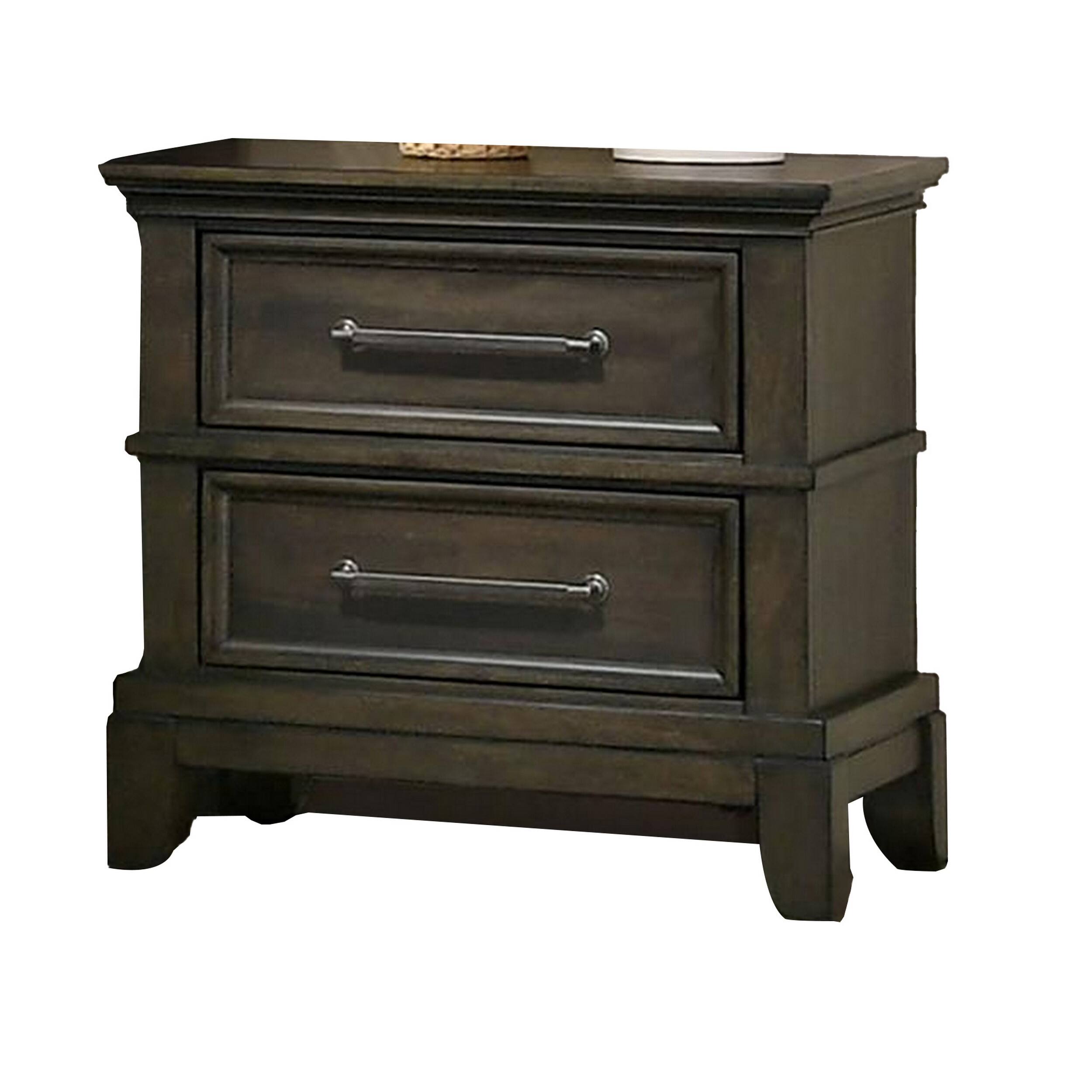 Alt View 1. Manhattan Lane - Ston 26 Inch Nightstand, 2 Drawers, Pewter Handles - Gray, Pewter.