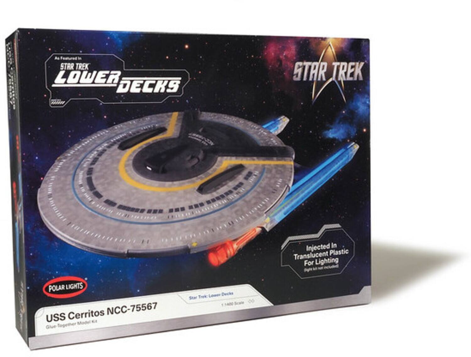 As Featured in STAR TREK LOWER DECKS

STAR TREK Injected In Translucent Plastic For Lighting - M POLAR LIGHTS Cerritos NCC-75567 USS Model

Glue Together Lower Decks Star Trek 1:5400