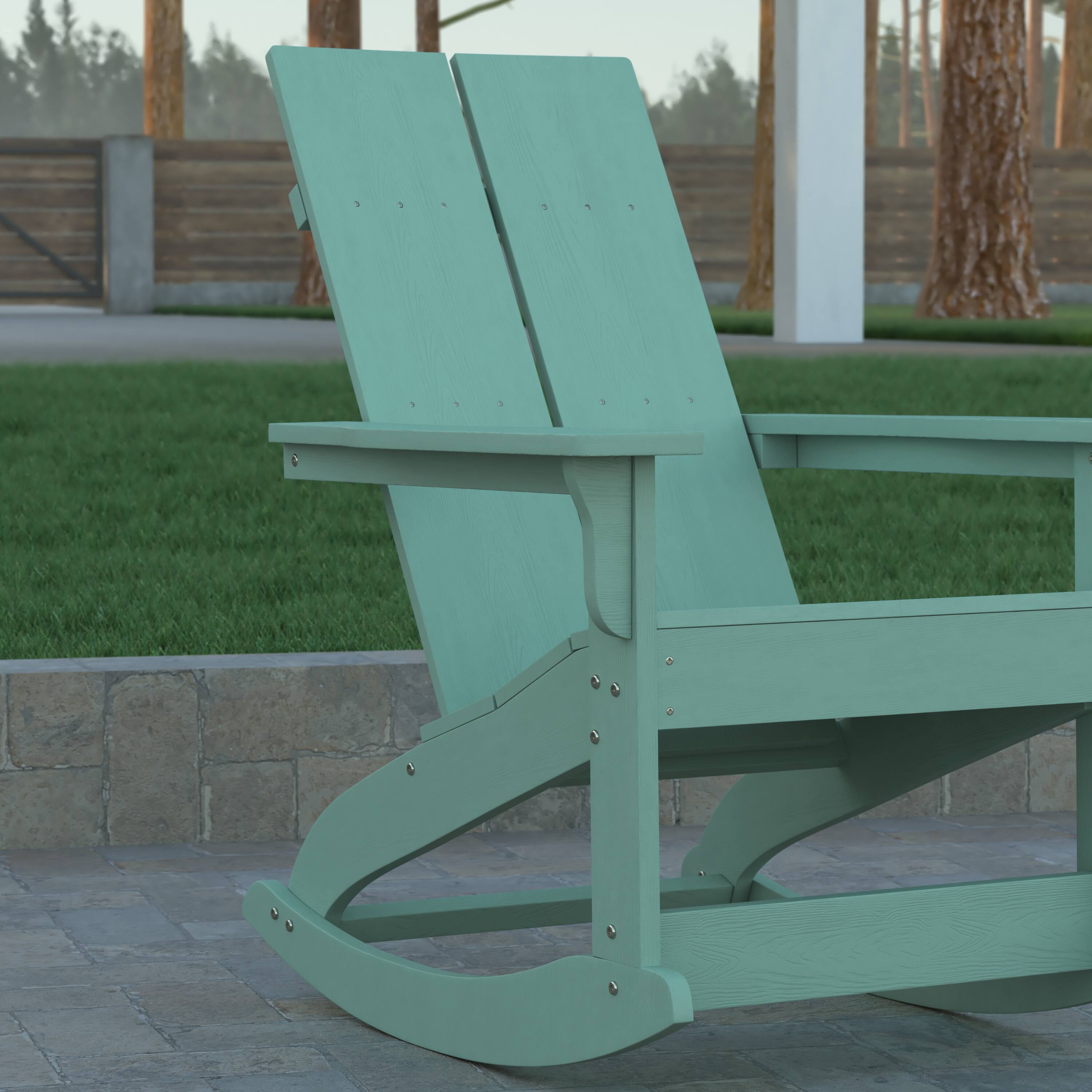 Alt View 5. Emma + Oliver - Set of 2 Modern All-Weather Poly Resin Adirondack Rocking Chairs for Indoor/Outdoor Use - Sea Foam.