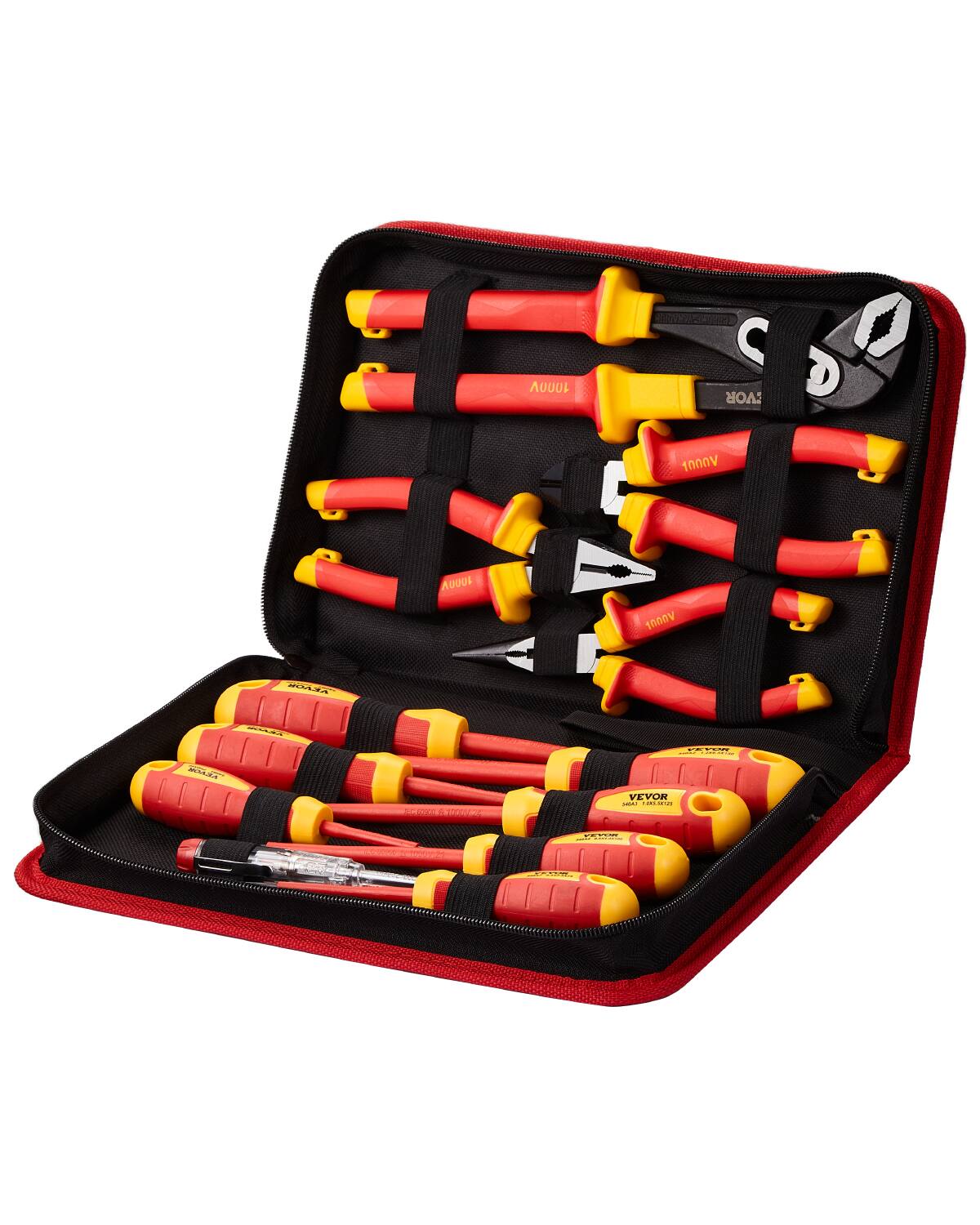 VEVOR - Insulated Screwdriver Set, 12-Piece Professional Electrical Screwdriver Set, 1000V Insulated Electrician Tool Set - Black + Orange/Red