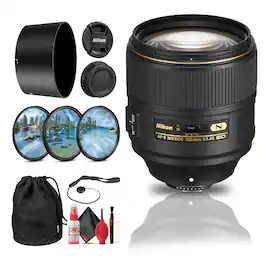 Nikon - AF-S NIKKOR 105mm f/1.4E ED Lens (20064) + Filter Kit + Cap Keeper - Bundle - Black