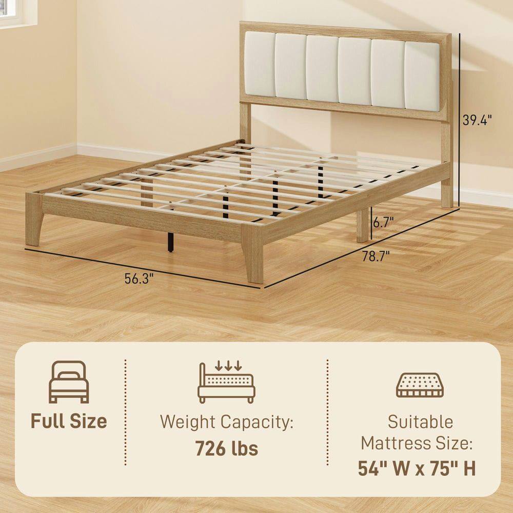 Full Size  
Weight Capacity: 726 lbs  
Suitable Mattress Size: 54" W x 75" H  

Dimensions:  
- Width: 56.3"  
- Height: 78.7"  
- Depth: 39.4"  
- Headboard Height: 6.7"