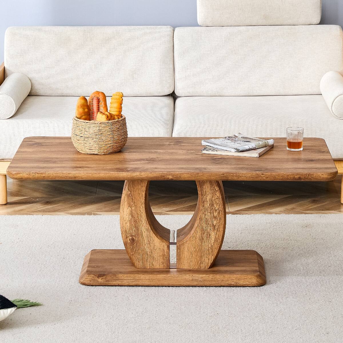 Angle. Loheer - Loheer 47 inch rectangular coffee table, wood color MDF table for living room - Wood.
