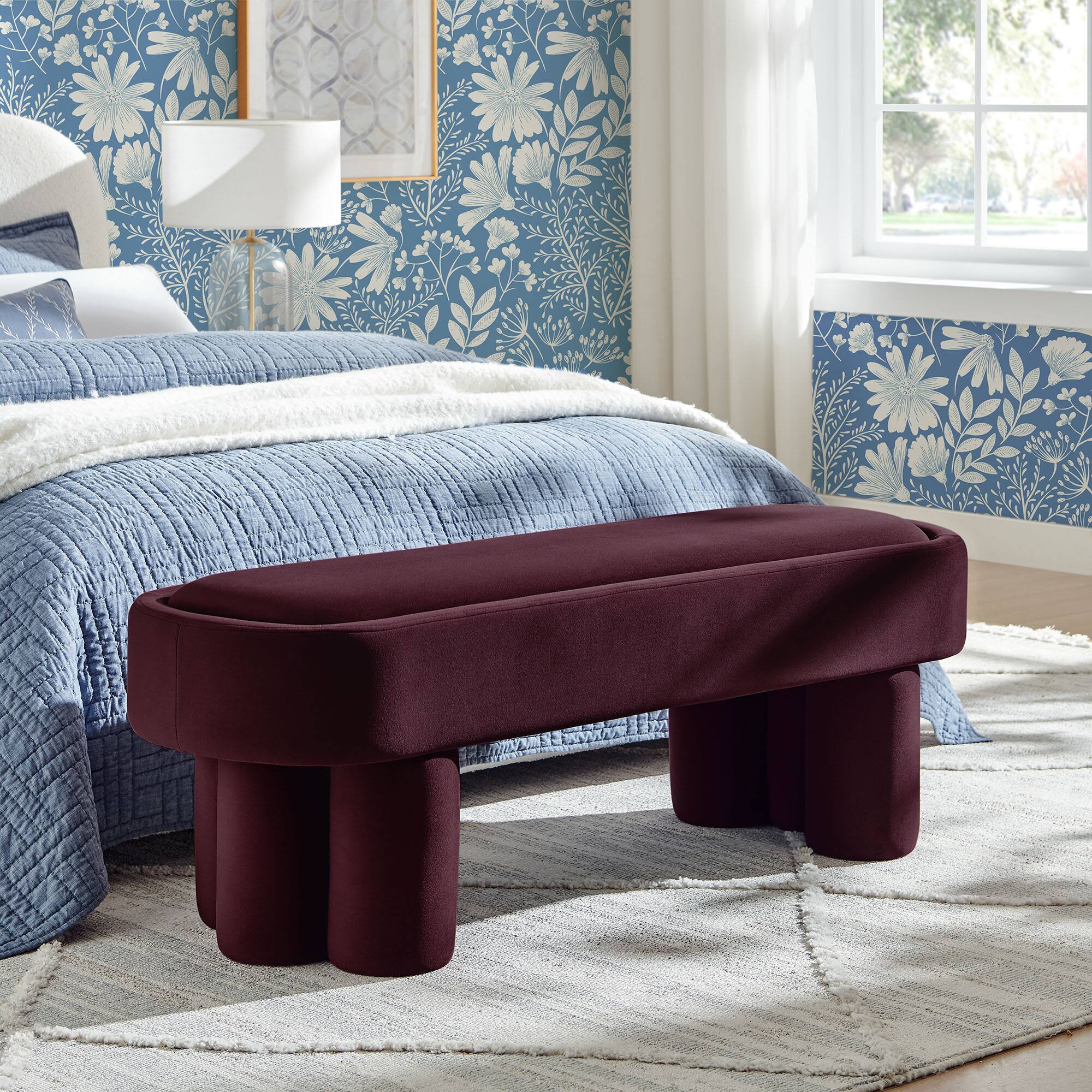 Mossi Oval Performance Velvet Accent Bench by Modway - Mulberry