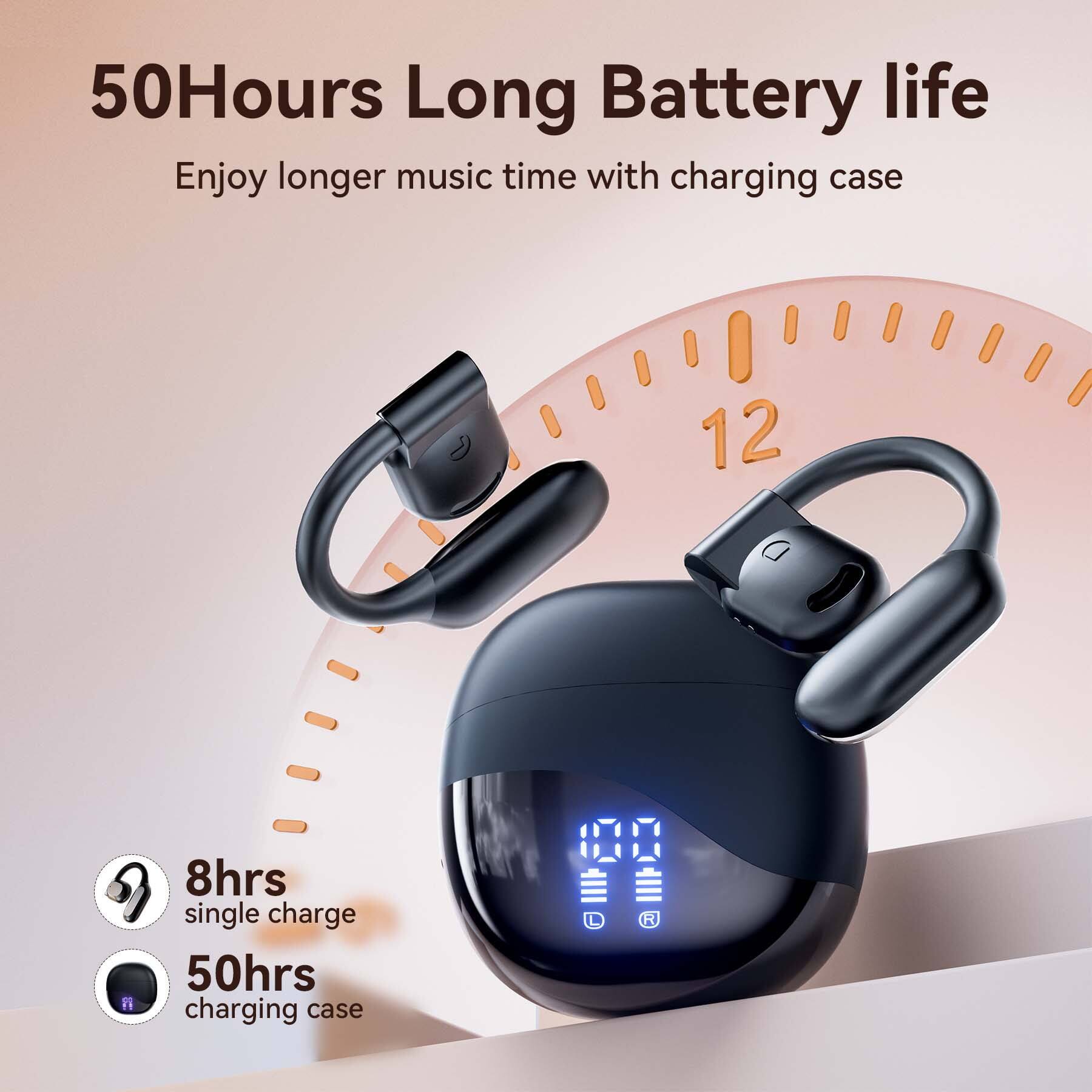 50 Hours Long Battery life  
Enjoy longer music time with charging case  

8hrs single charge  
50hrs charging case
