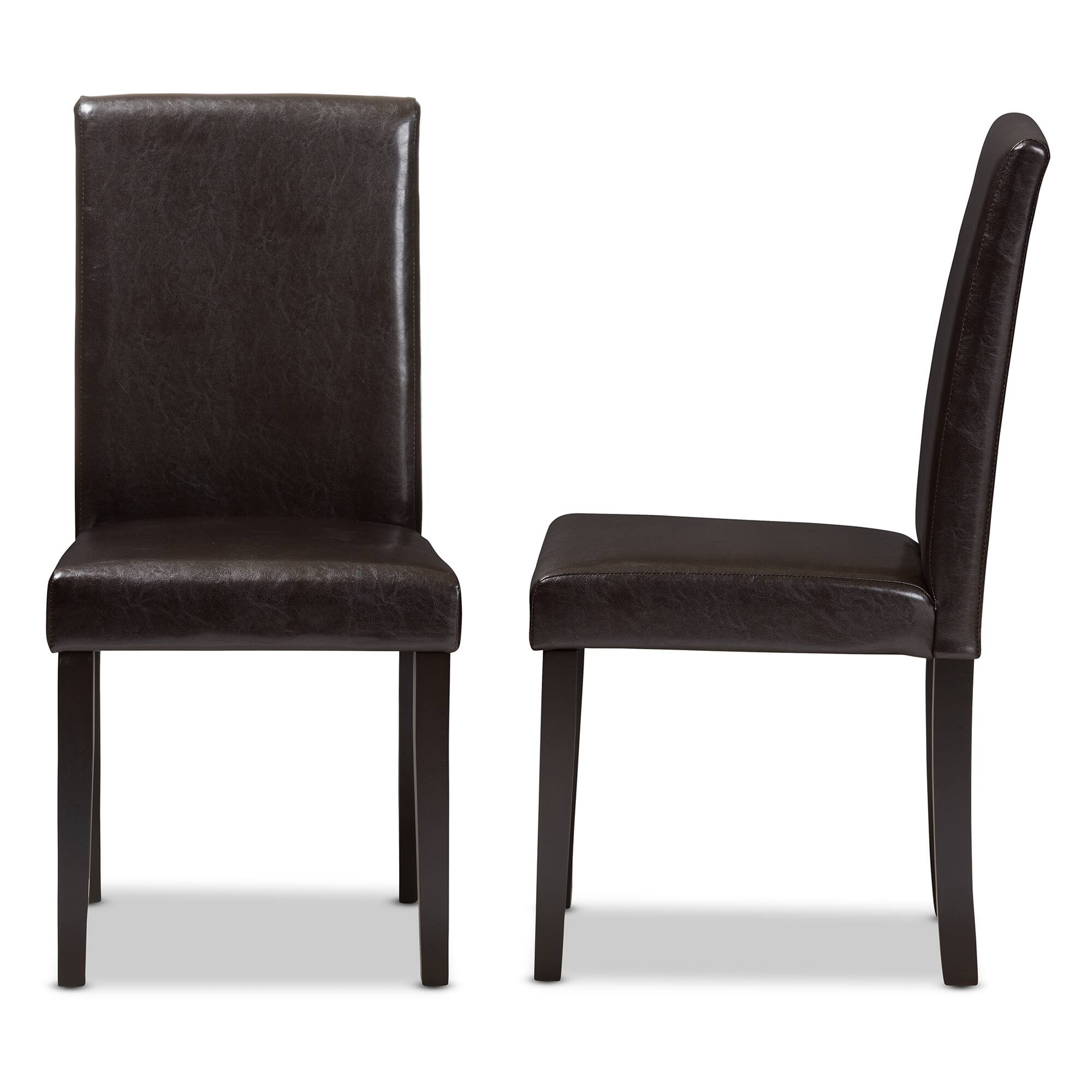 Left. Baxton Studio - Set of 2 Mia Modern and Contemporary Faux Leather Upholstered Dining Chairs - Dark Brown.