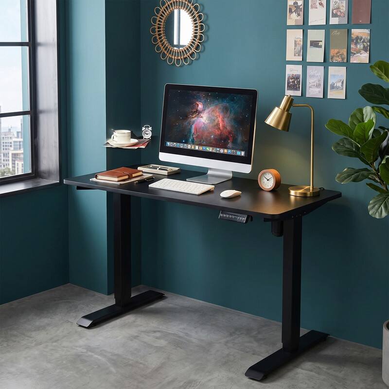 Left. WELLFOR - 48" Electric Standing Desk with Memory Controller, Adjustable Height Stand up Desk, Sit Stand Home Office Desk - Black.