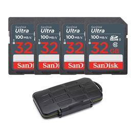 SanDisk - 32GB Ultra SDHC UHS-I Memory Card (4-Pack) with Rugged Storage Case