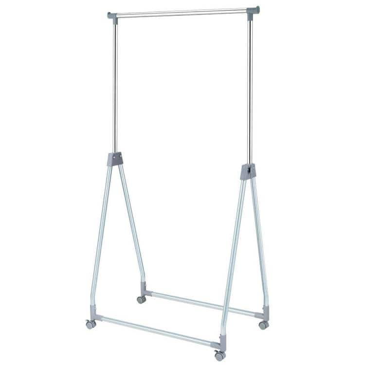 Hivvago - Folding Extendable Metal Garment Rack Clothes Hanging Rod with Lockable Wheels - Silver