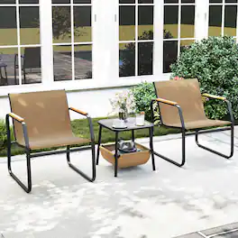 Costway - 3 PCS Patio Furniture Set with Breathable Mesh Fabric and Metal Frame Garden - Brown