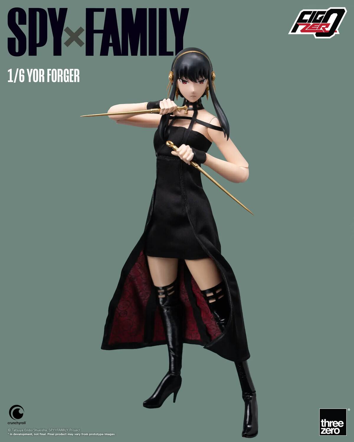 SPY x FAMILY  
1/6 YOR FORGER  
crunchyroll  
© Tatsuya Endo/Shueisha SPYxFAMILY Project  
"In development, not final. Final product may vary from prototype images"  
three zero