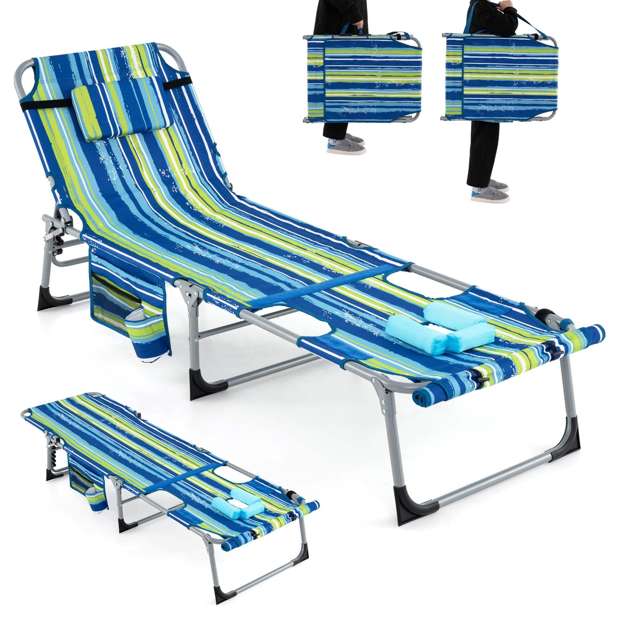 Costway - Outdoor Folding Chaise 5-Position Lounge Chair with Face Hole & Adjustable Footrest - Navy Blue price history on PriceWatchPro