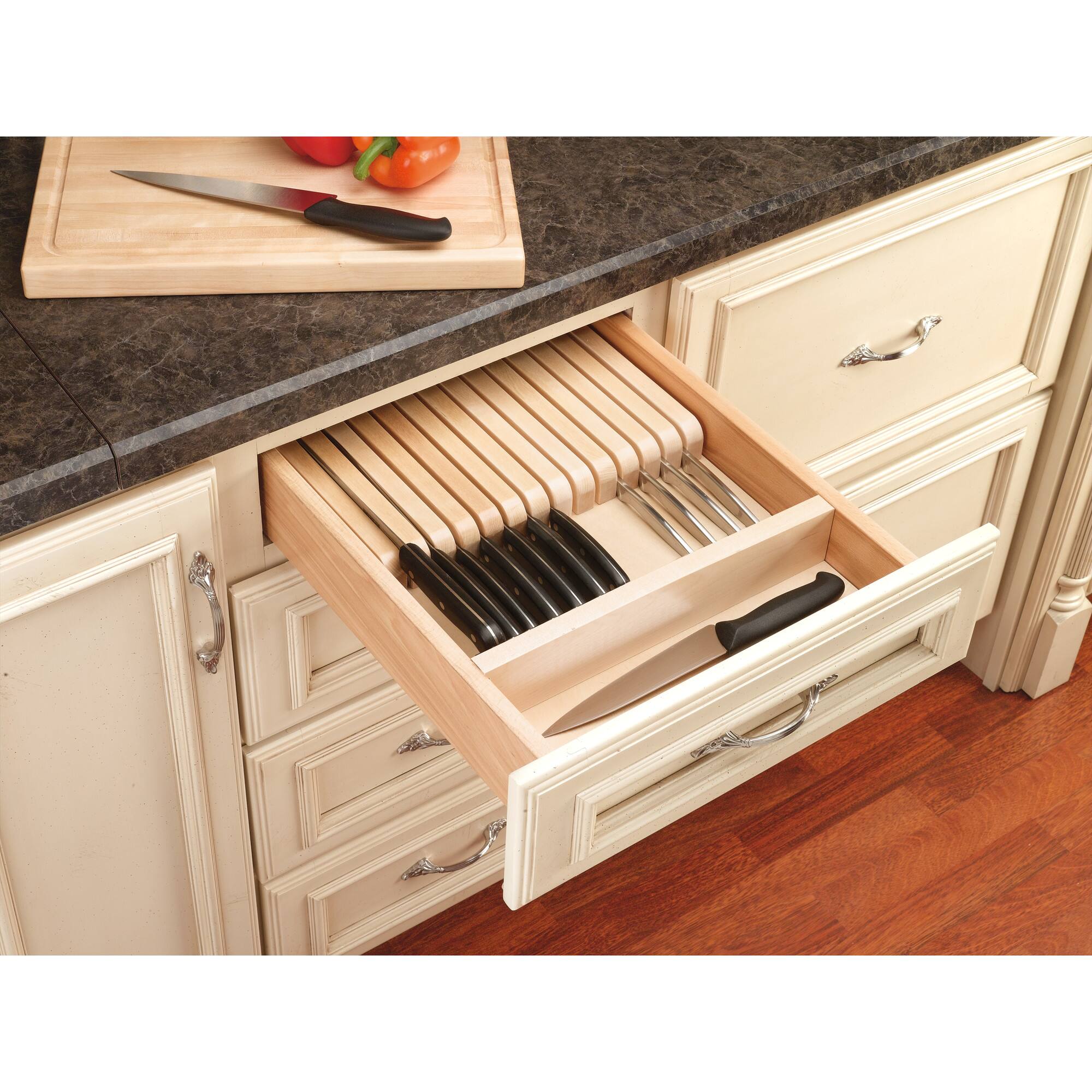 Alt View 2. Rev-A-Shelf - Rev-A-Shelf Trim to Fit Knife Block 19 Slot Drawer Organizer Insert, 4WKB-1 - Natural.