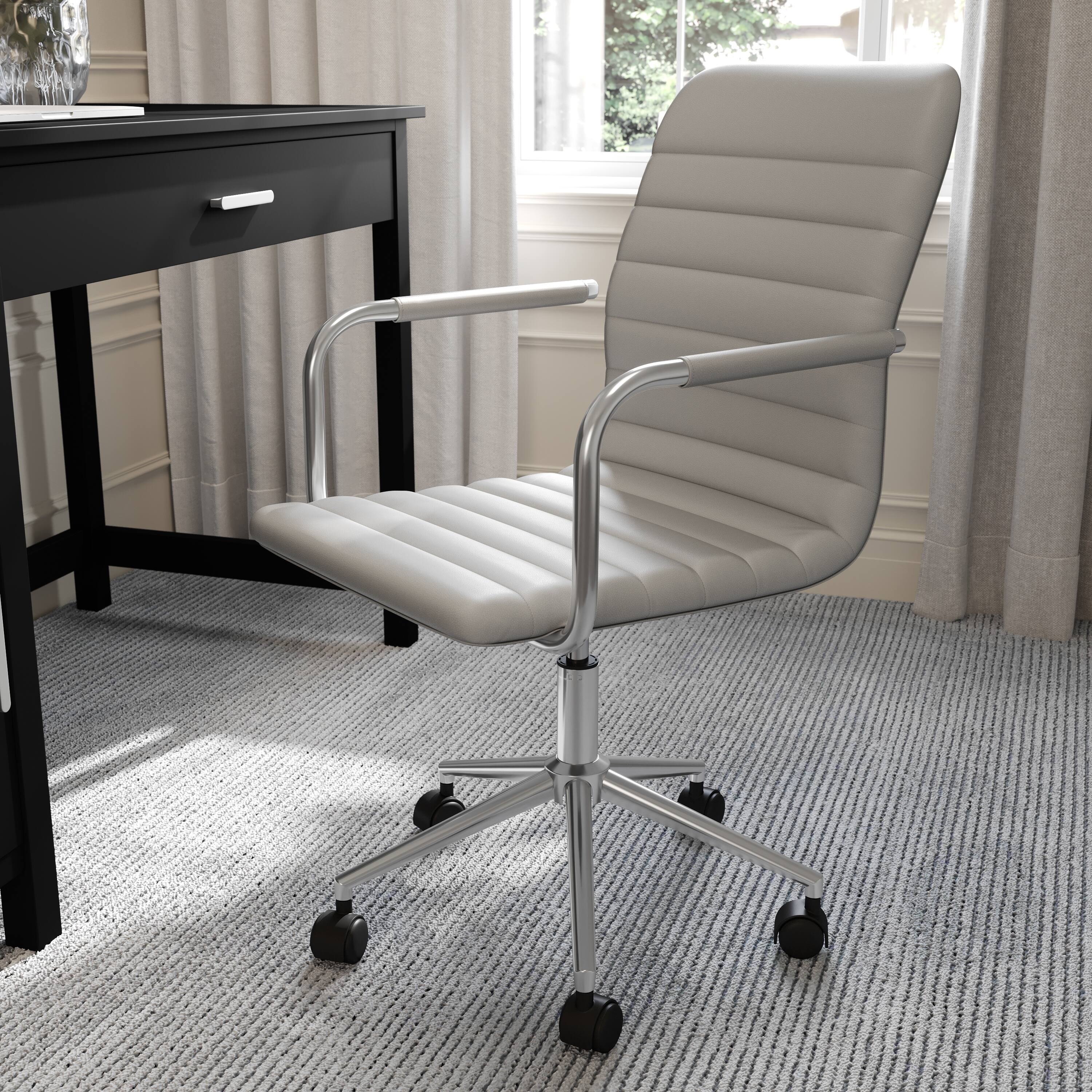 Alt View 5. Martha Stewart - Taytum Upholstered Swivel Home Office Chair with Integrated Armrests - Gray Faux Leather/Polished Nickel Frame.