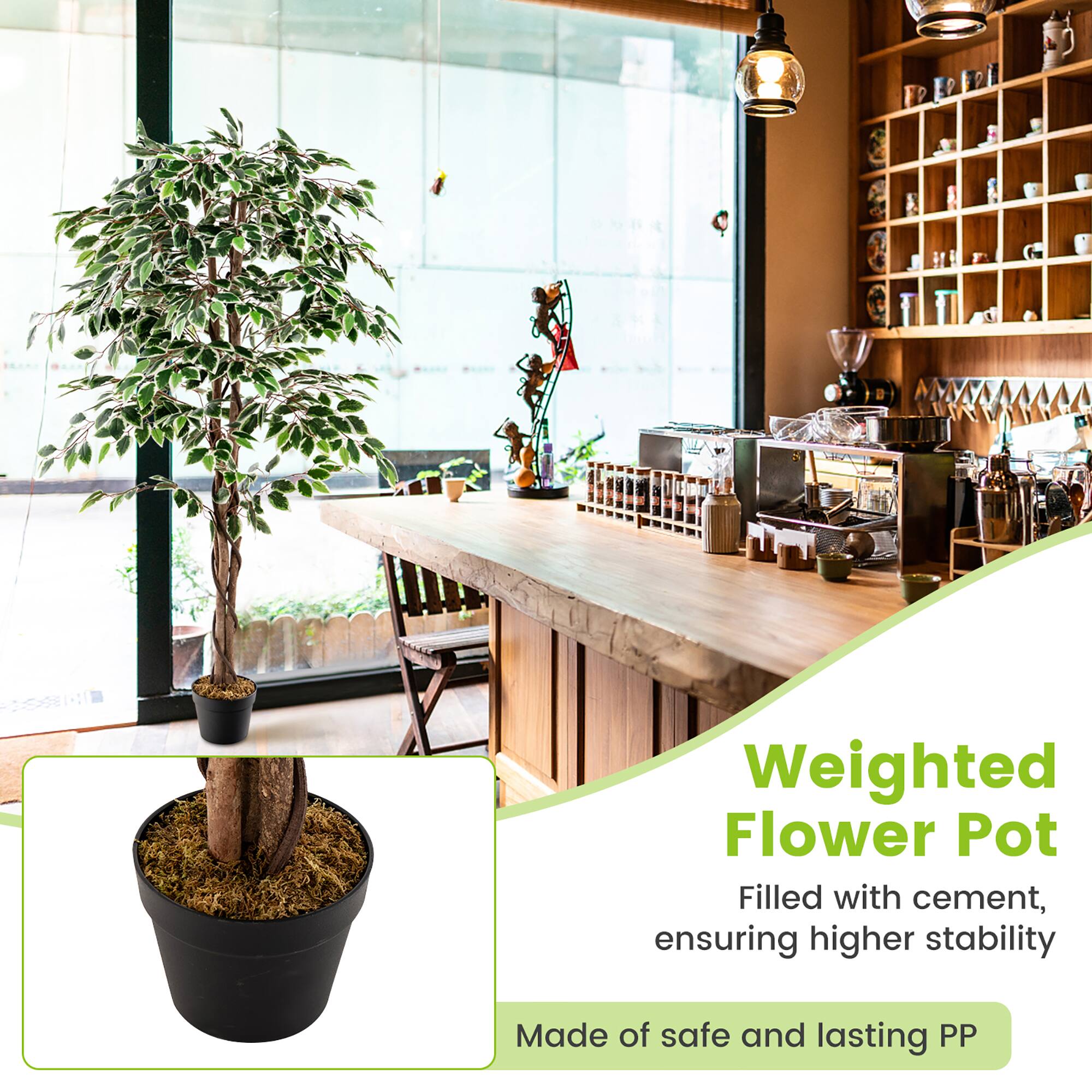Weighted Flower Pot  
Filled with cement, ensuring higher stability  
Made of safe and lasting PP