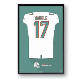 Sporticulture - Jaylen Waddle Miami Dolphins 27" x 39" Away Jersey Framed Art Print - White