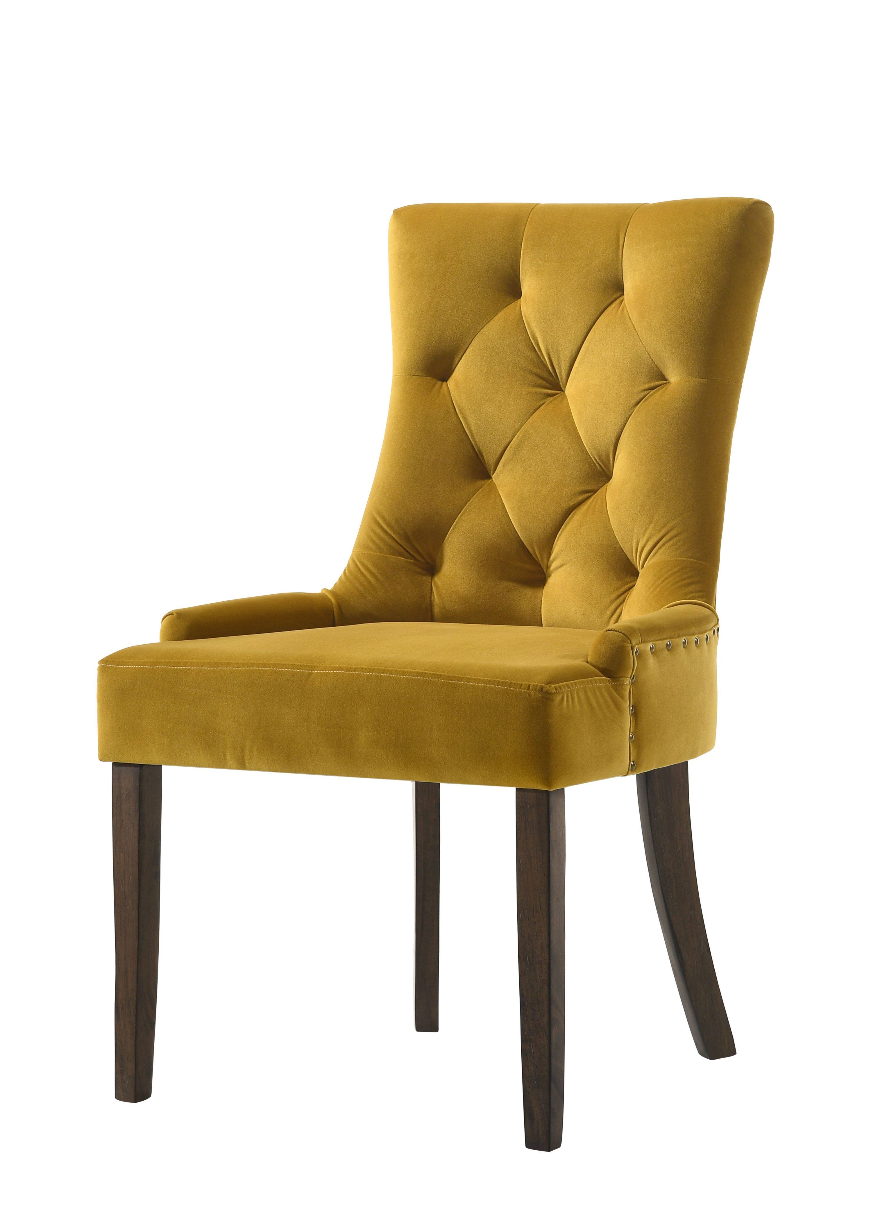 Front. Lirago - 24 Inch Side Chairs Set of 2 Velvet Upholstery Espresso Finish Stylish Dining Seating - Espresso,Yellow.