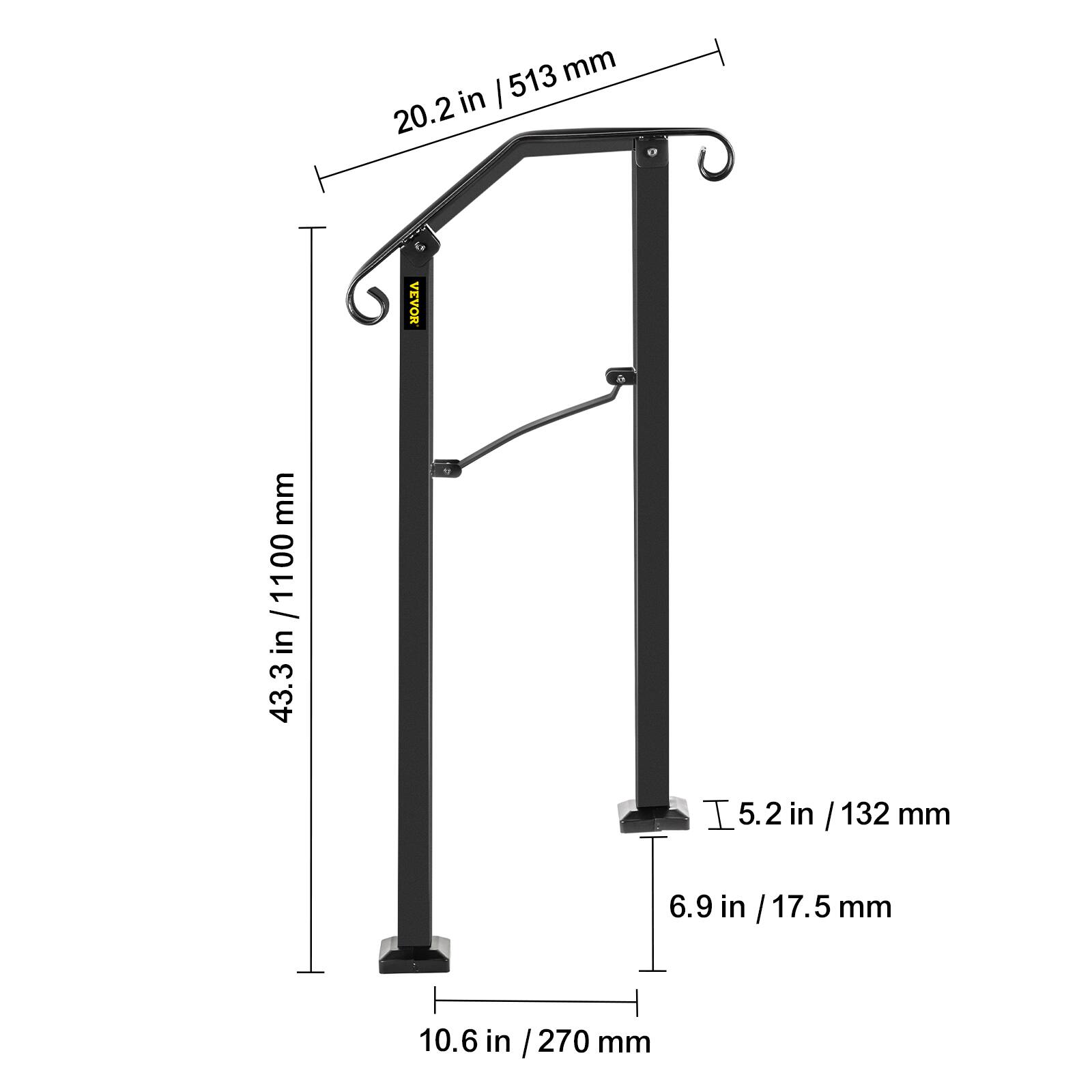 20.2 in / 513 mm
43.3 in / 1100 mm
5.2 in / 132 mm
6.9 in / 17.5 mm
10.6 in / 270 mm