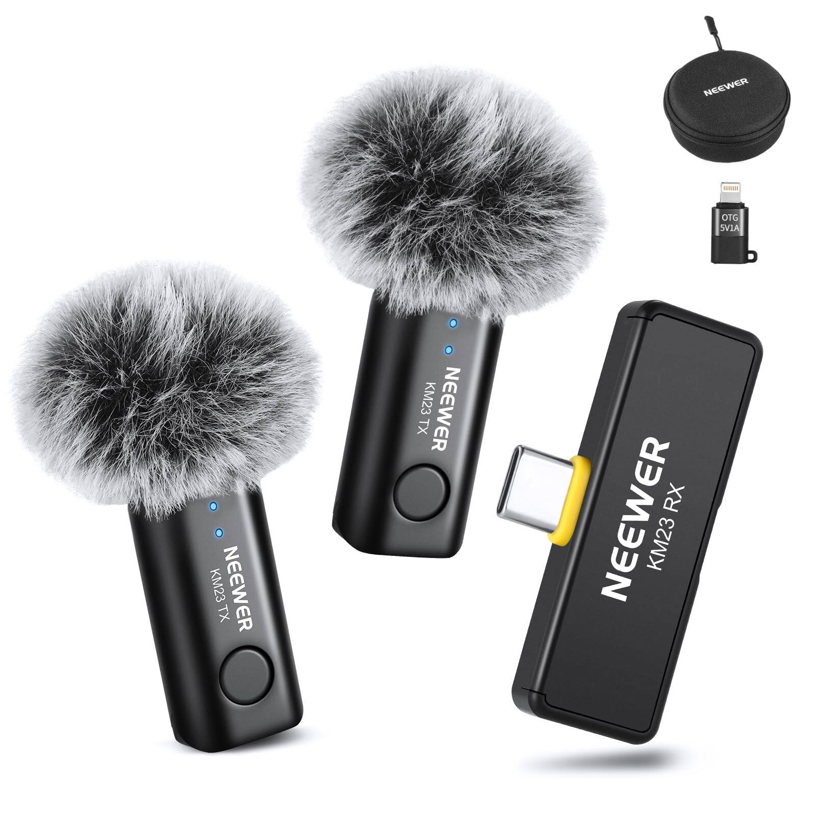 Neewer - Lavalier Wireless Mic System, 1 TX & 2 RX, USB-C, Noise Cancel, KM23