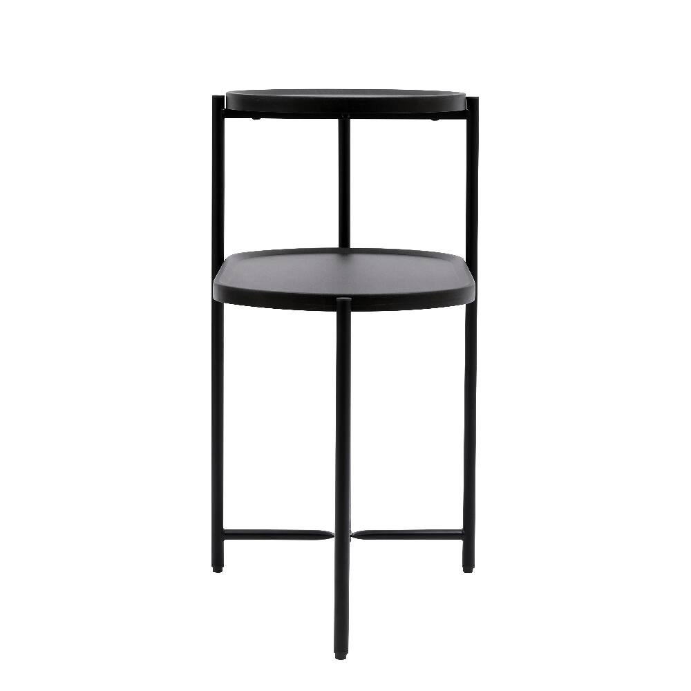 Alt View 7. Loheer - Loheer Round Coffee Table with Storage Tray 2 Tier Oval End Table Small Side Table for Living Room Black - Black.
