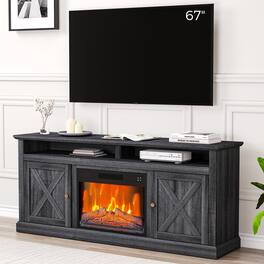 Babevy - 67" TV Stand with 23" Electric Fireplace, Media Console for TVs Up to 70" with Storage Cabinets & Remote Control - Black