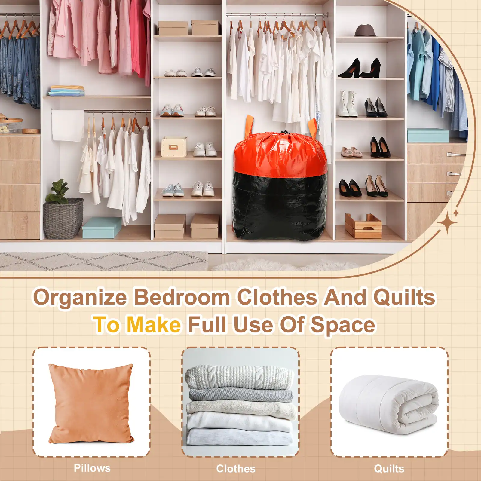 Organize Bedroom Clothes And Quilts To Make Full Use Of Space

Pillows
Clothes
Quilts