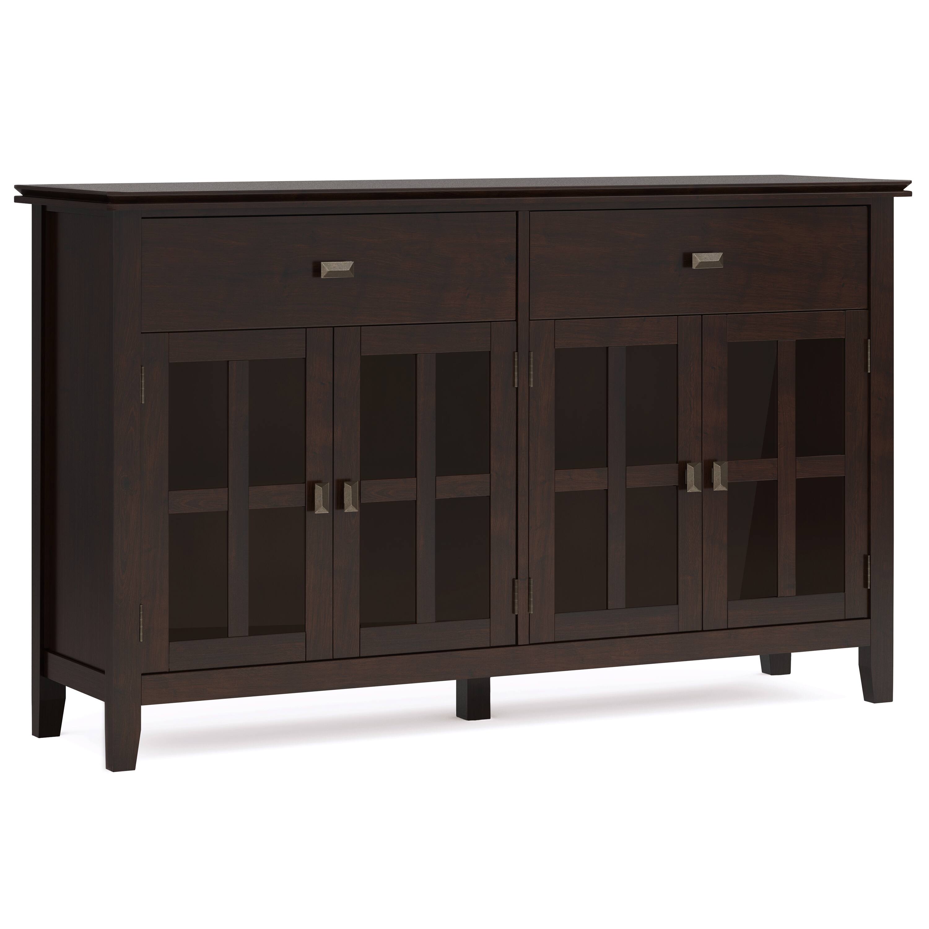 Angle. Simpli Home - Artisan Solid Wood Large 4 Door Sideboard Buffet in Dark Chestnut Brown - Dark Chestnut Brown.