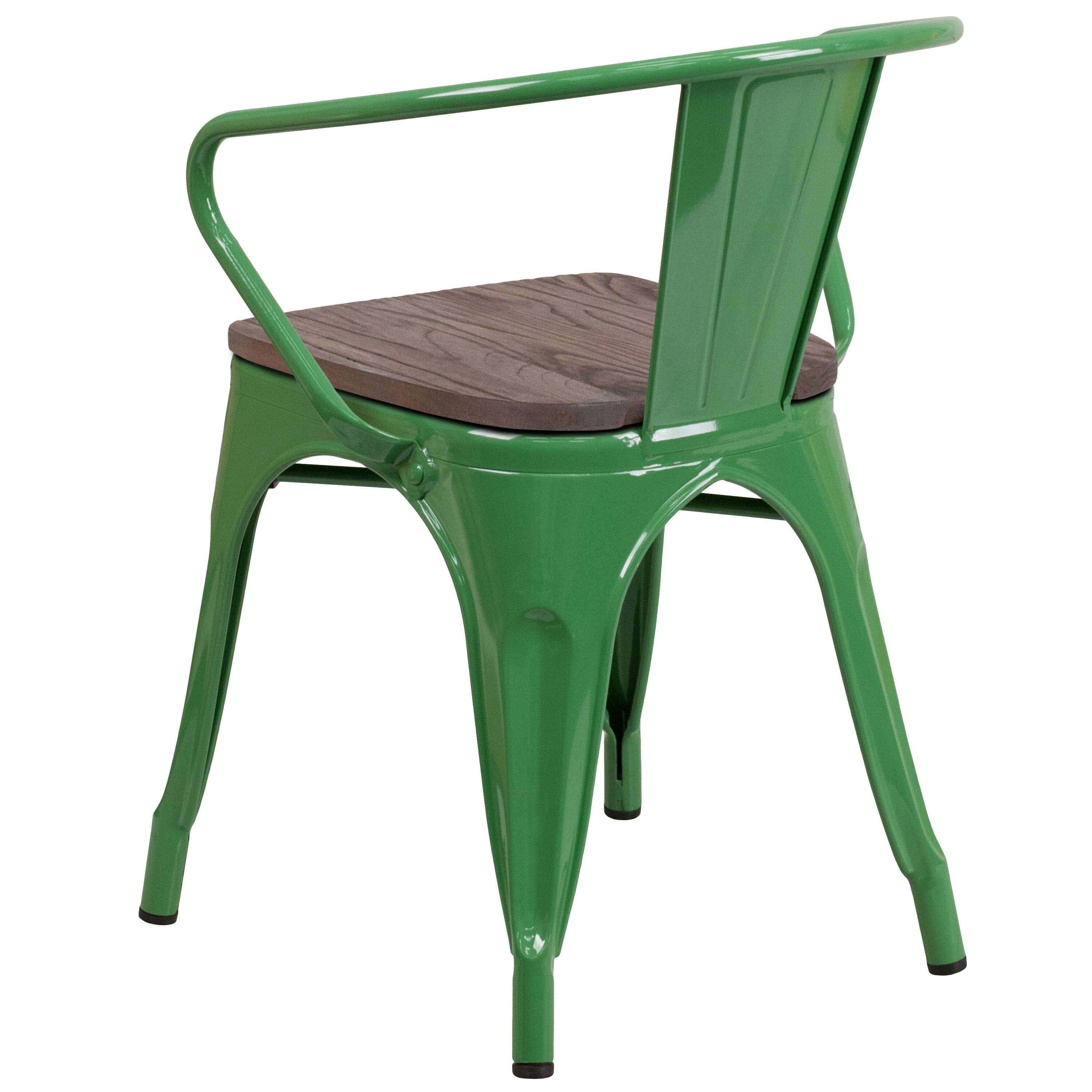 Alt View 3. Emma + Oliver - Metal Chair with Wood Seat and Arms - Green.