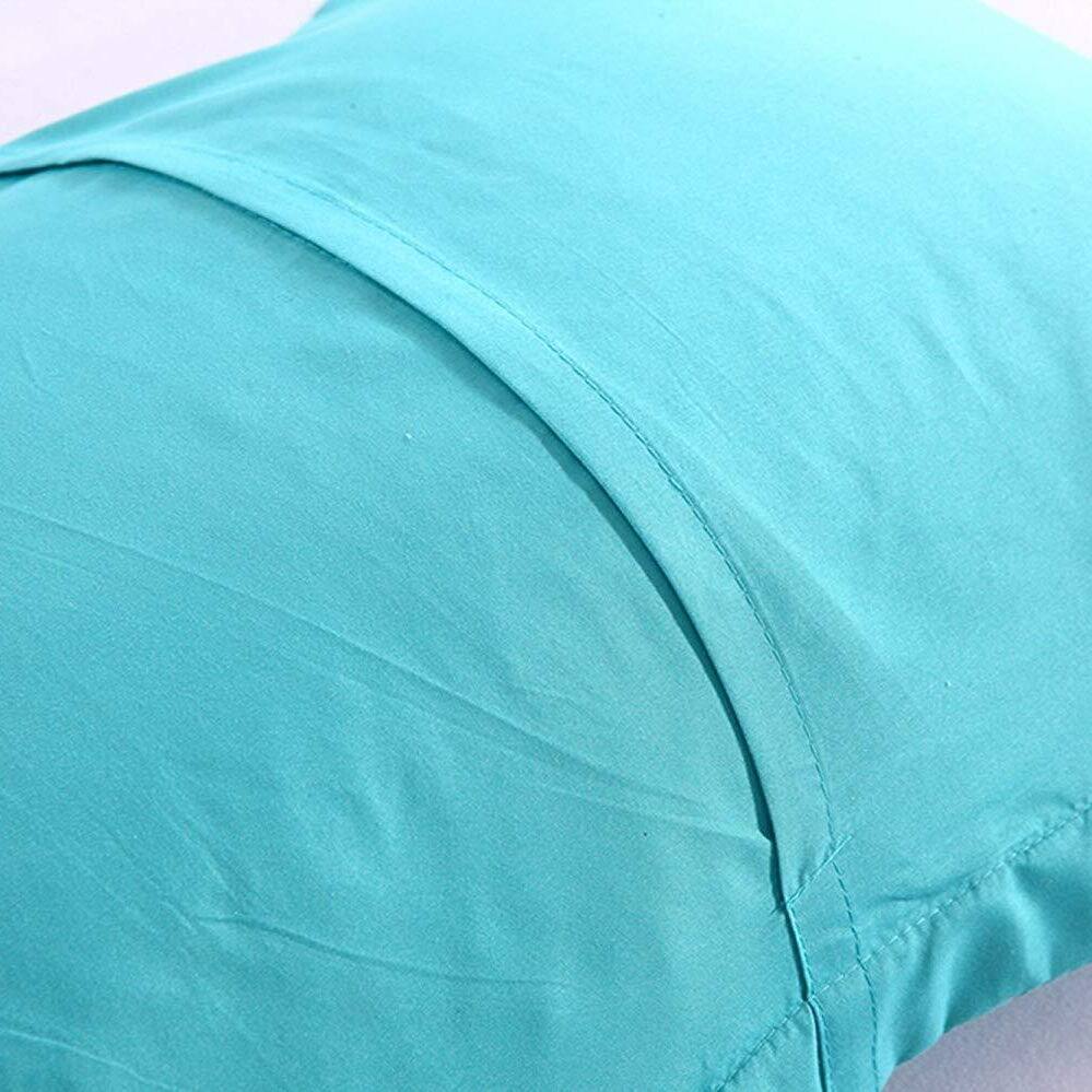 Left. MarCielo - 2-Pack Embroidered Solid Color Pillow Shams Polyester - Teal.