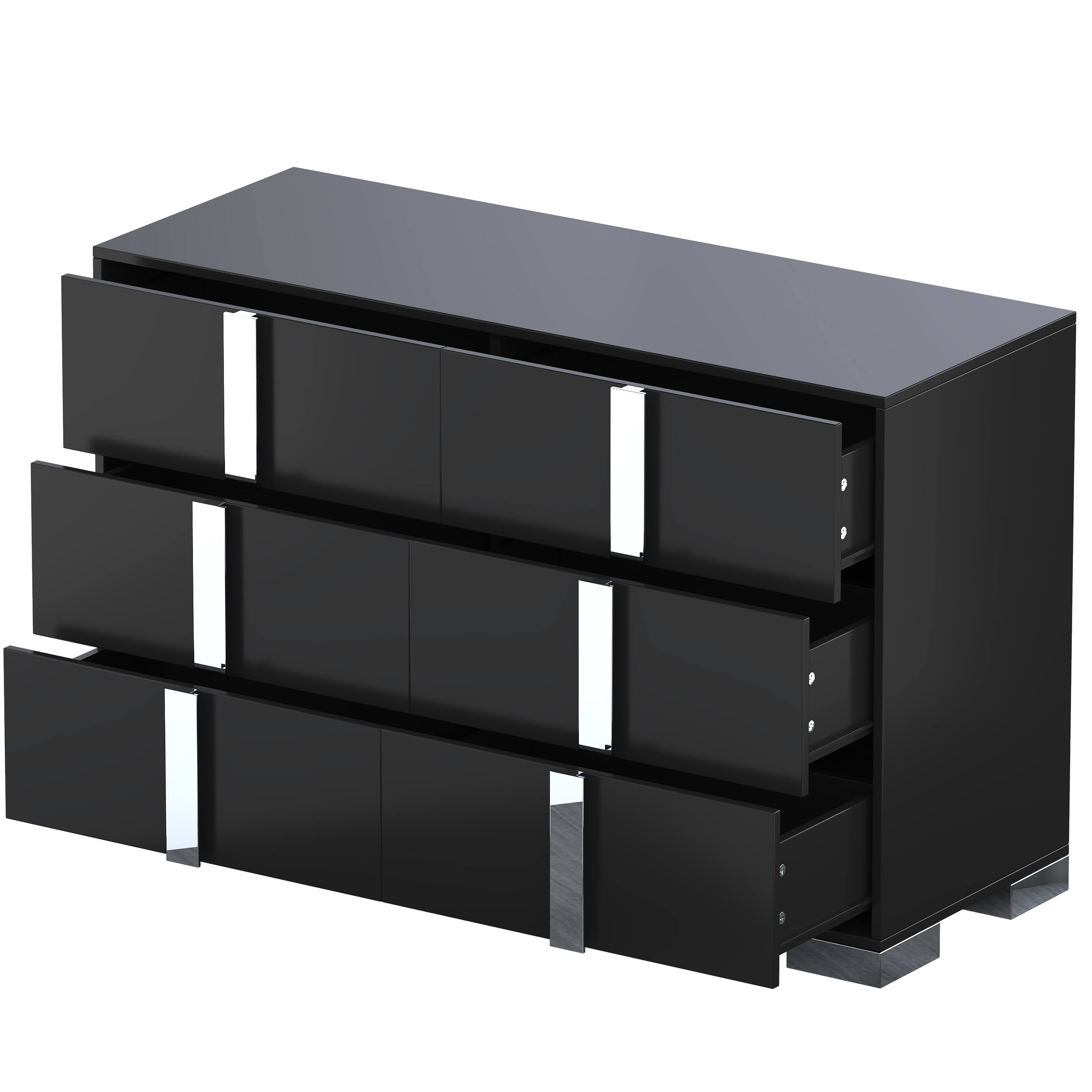 Alt View 7. Spaco - Spaco Mirrored Storage Cabinet Dresser with 6 Drawers for Bedroom,Elegant Modern Dresser with Metal Foot,Living Room - Black.
