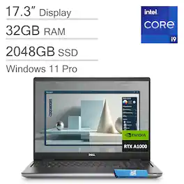 Dell - Upgraded - Precision 7780 17.3 FHD Workstation - Precision 7 - NVIDIA RTX A1000 - i9-13950HX - 32GB RAM - 2TB SSD - Win11Pro - Gray