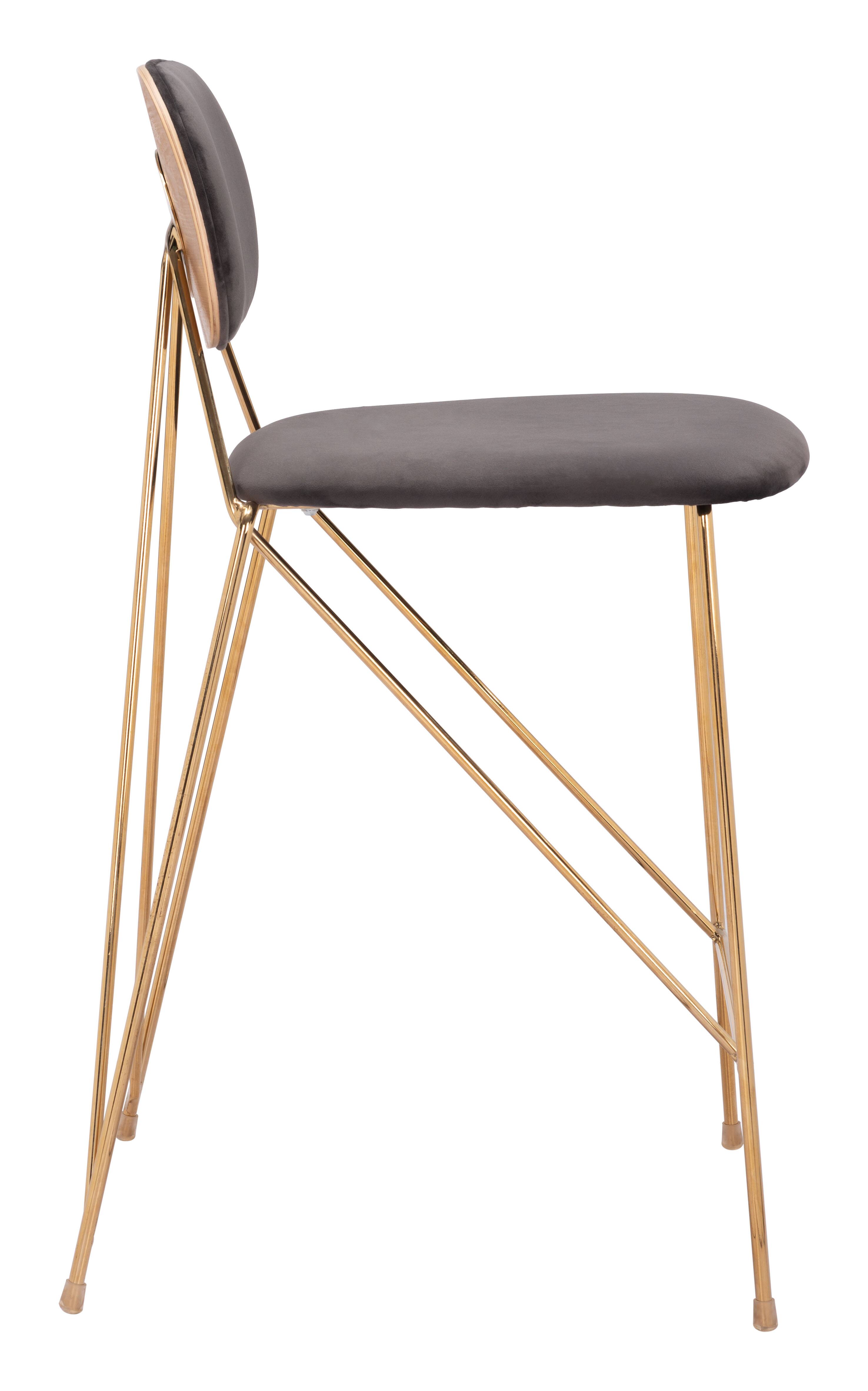 Back. Hivvago - Georges Counter Stool (Set of 2) Gray & Gold - Gray & Gold.