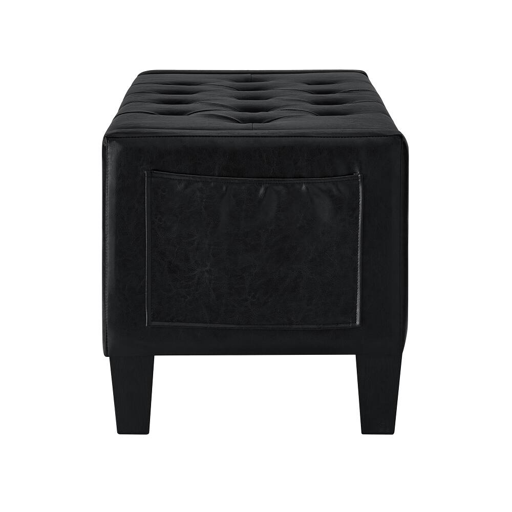 Alt View 3. Ropilly - Ropilly Black Tufted Storage Ottoman Bench with Safety Hinge, Upholstered Entryway Seating for Bedroom, 45 Inch - Black.