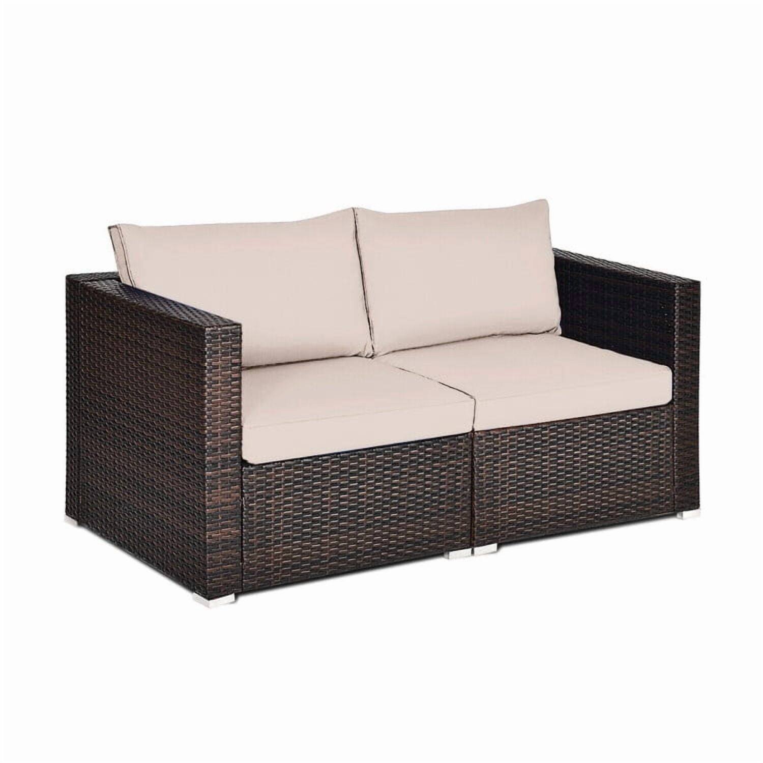 Alt View 2. Kadyn - 2 Pcs Patio Rattan Sectional Conversation Sofa Set-Beige, Patio Seating Conversation - Brown.