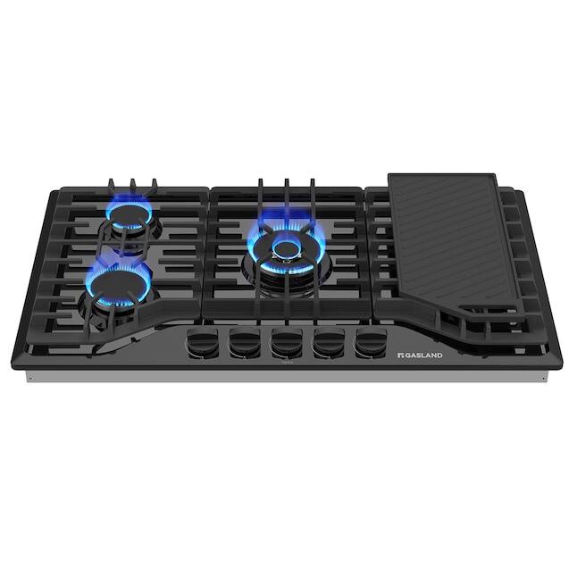 Front. GASLAND - 36 inches Recessed Gas Cooktop with Griddle and 5-Burners - Black Enamel.