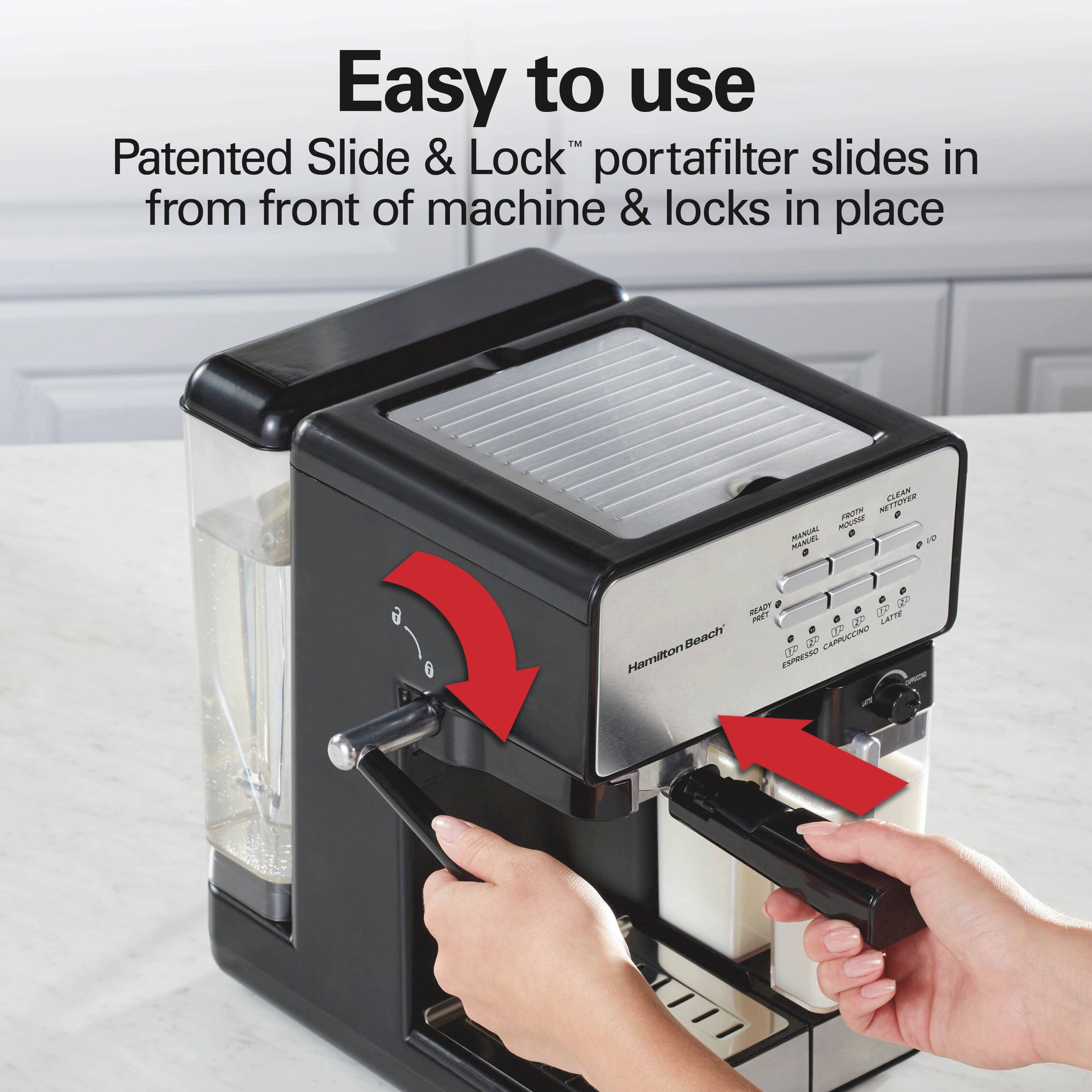 Easy to use  
Patented Slide & Lock™ portafilter slides in from front of machine & locks in place
