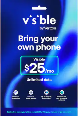 Visible - $25/mo plan + eSIM/pSIM Kit - Unlimited 5G data included - Blue