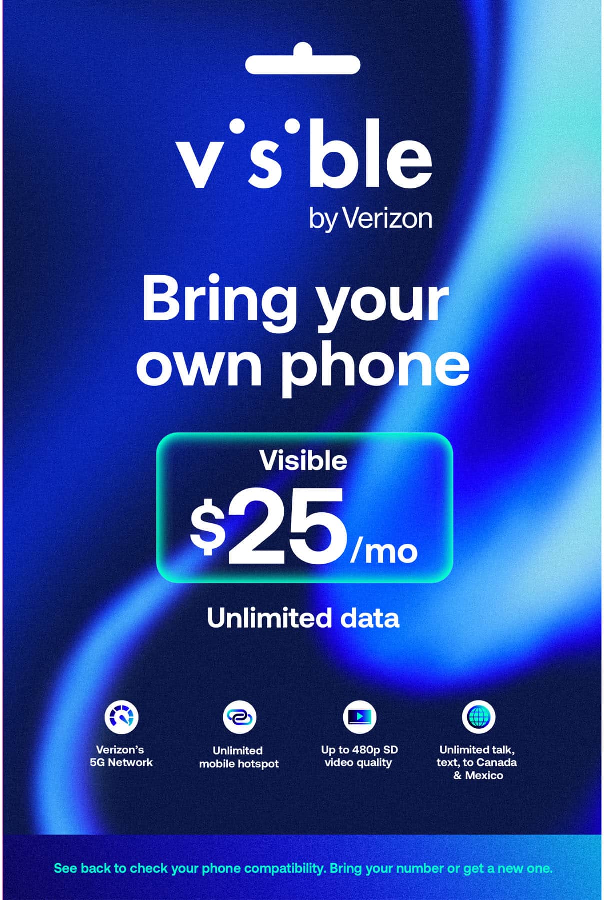 Visible - $25/mo plan + eSIM/pSIM Kit - Unlimited 5G data included - Blue