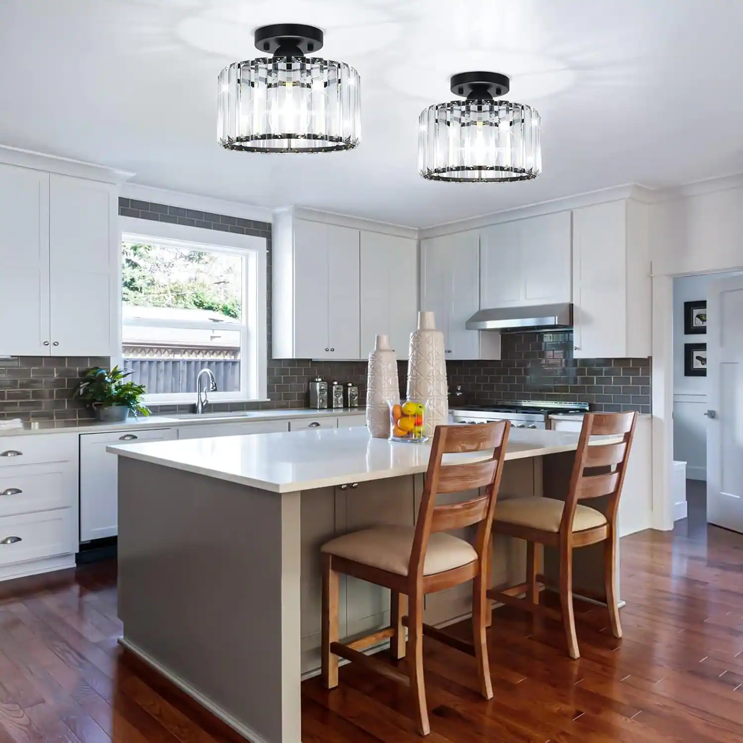 Front. Nordic Hygge - 4-Light 14.4'' Semi Flush Mount Ceiling Light Fixture, Gold Modern Close to Ceiling Lamp - Cream.