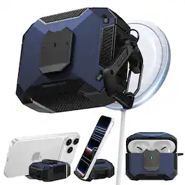 UUCOVER - Safety Lock Case for Apple Airpods Pro 2nd Gen (2022) Shockproof TPU+PC Cover Phone Stand Function with Carabiner - Blue
