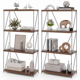 Costway - 2 PCS 4-Tier Multipurpose Display Rack Freestanding Bookcase with Metal Frame - Brown