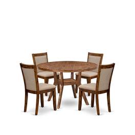 Luxe - 5-Pc Dining Set A Pedestal Dinner Table, 4 Linen Fabric Kitchen Chairs - Light Tan