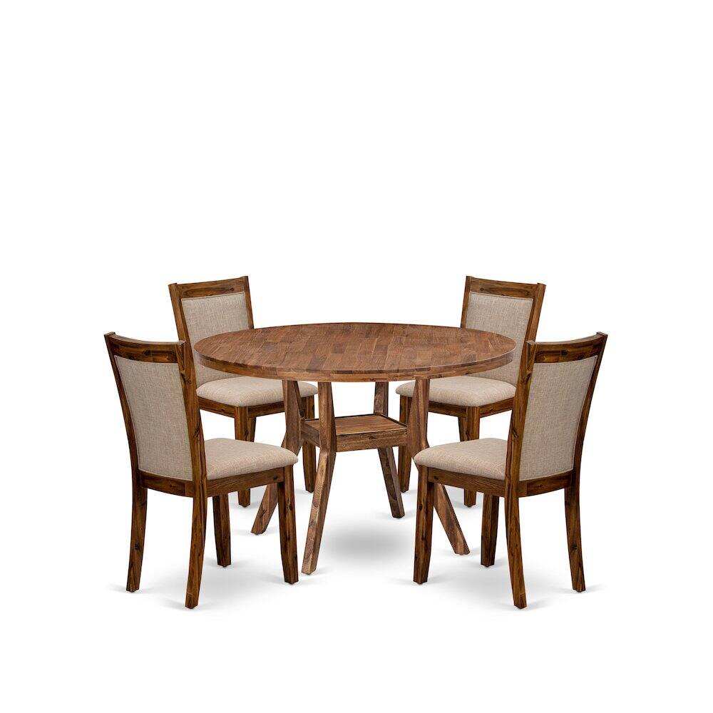 Front. Luxe - 5-Pc Dining Set A Pedestal Dinner Table, 4 Light Tan Linen Fabric Kitchen Chairs - Light Tan.