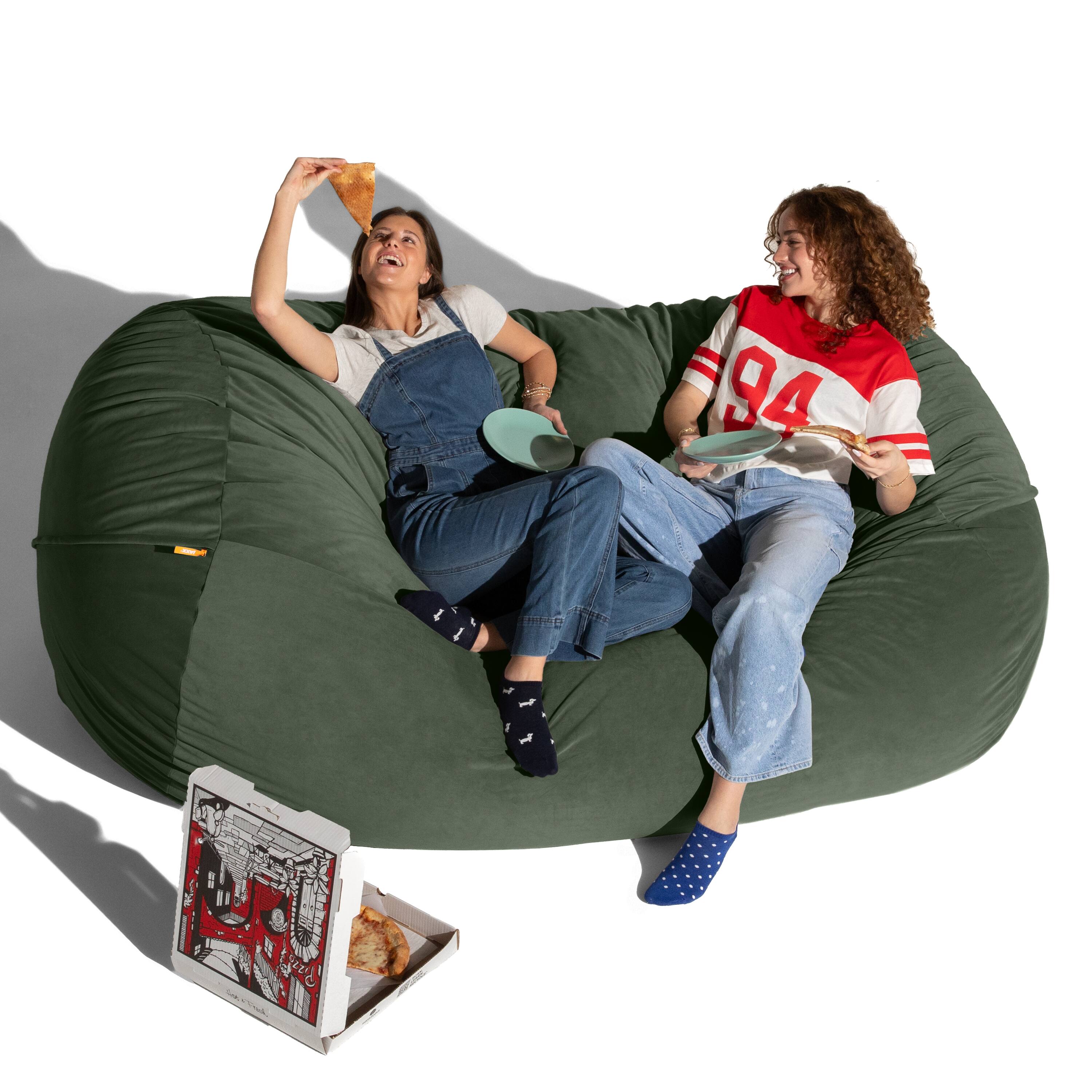 Left. Jaxx - Jaxx Grand Lounger 7 Foot Bean Bag Sofa -Lush Velvet Green - Lush Velvet Green.