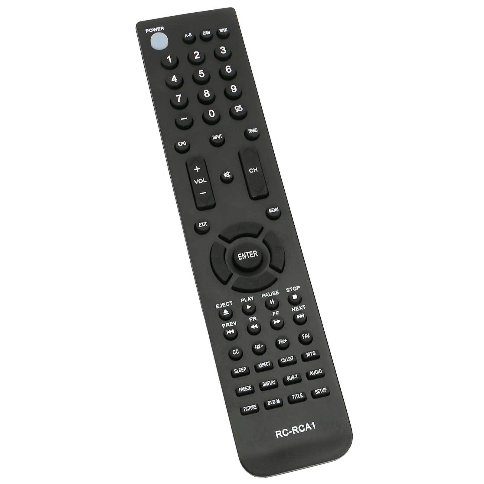 POWER 200N

A-B 300M INPUT

1 2 3

4 5 6

7 8 9

0

EPG INPUT

VOL + -

CH

EXIT

ENTER

EJECT

PREV

PLAY

PAUSE

STOP

NEXT

FF

FR

SLEEP

CC

ASPECT

AUDIO

DISPLAY

FREEZE

SETUP

TITLE

DVD-M

PICTURE

RC-RCA1
