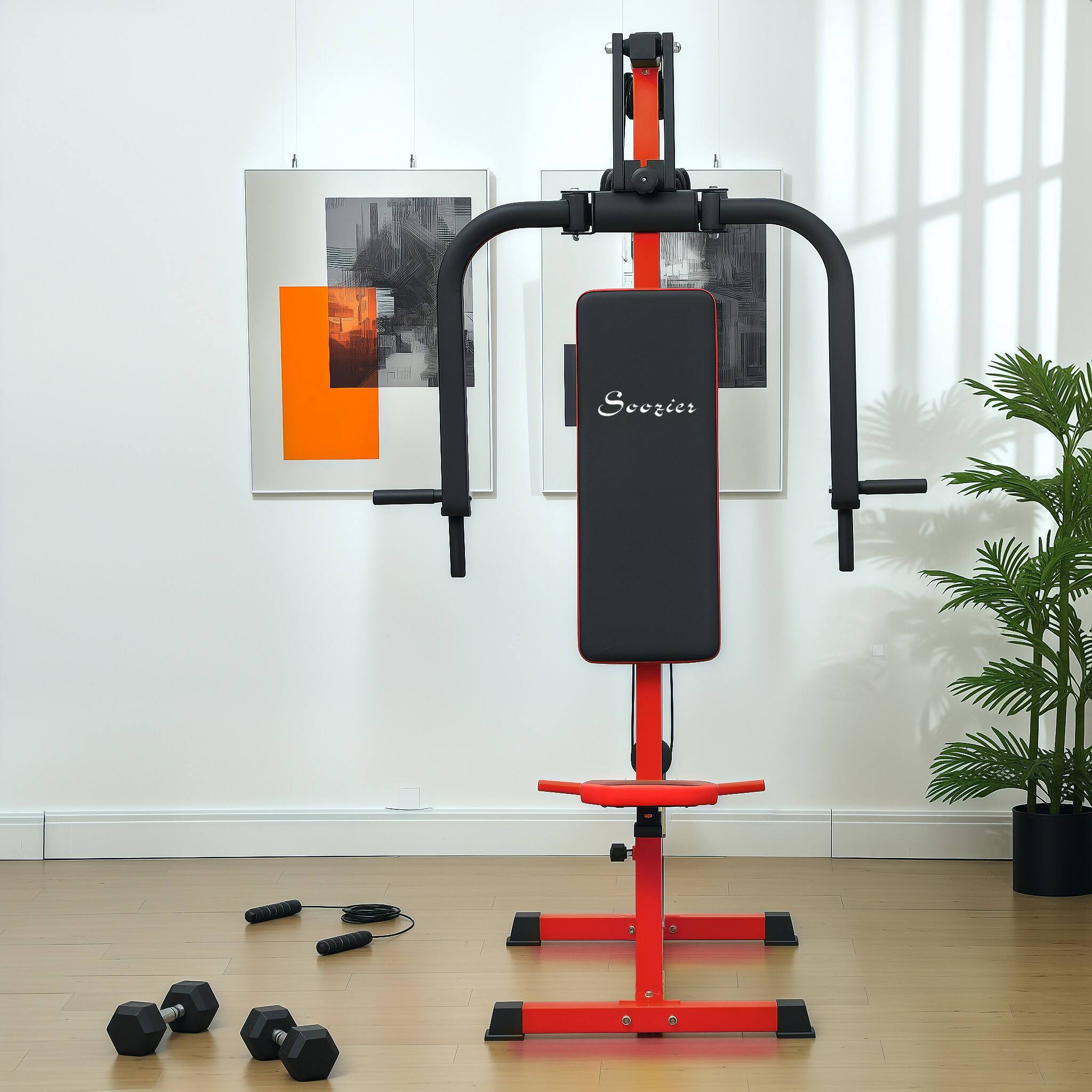 Alt View 7. Soozier - Chest Fly Machine and Chest Press Station, Delt Machine Home Gym Equipment for Chest, Back, Pectoral - Red.