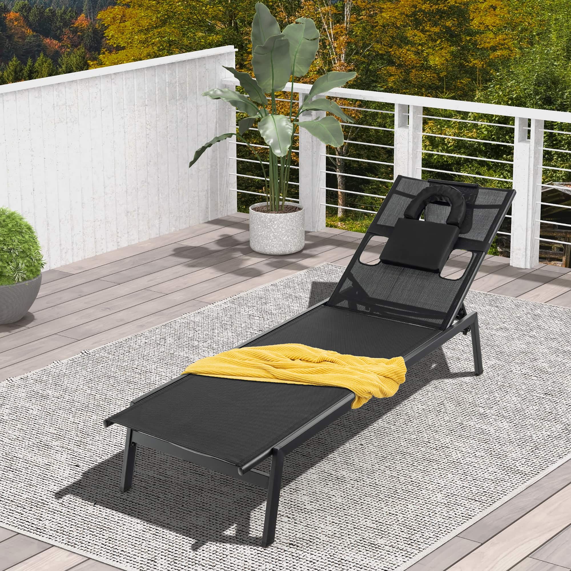 Gymax - Patio Sunbathing Lounge Chair w/ Face Hole & Detachable Head Pillows Poolside - Black price history on PriceWatchPro